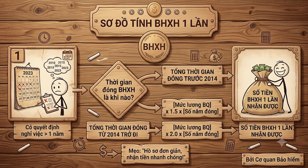 Sơ đồ tính bảo hiểm xã hội 1 lần