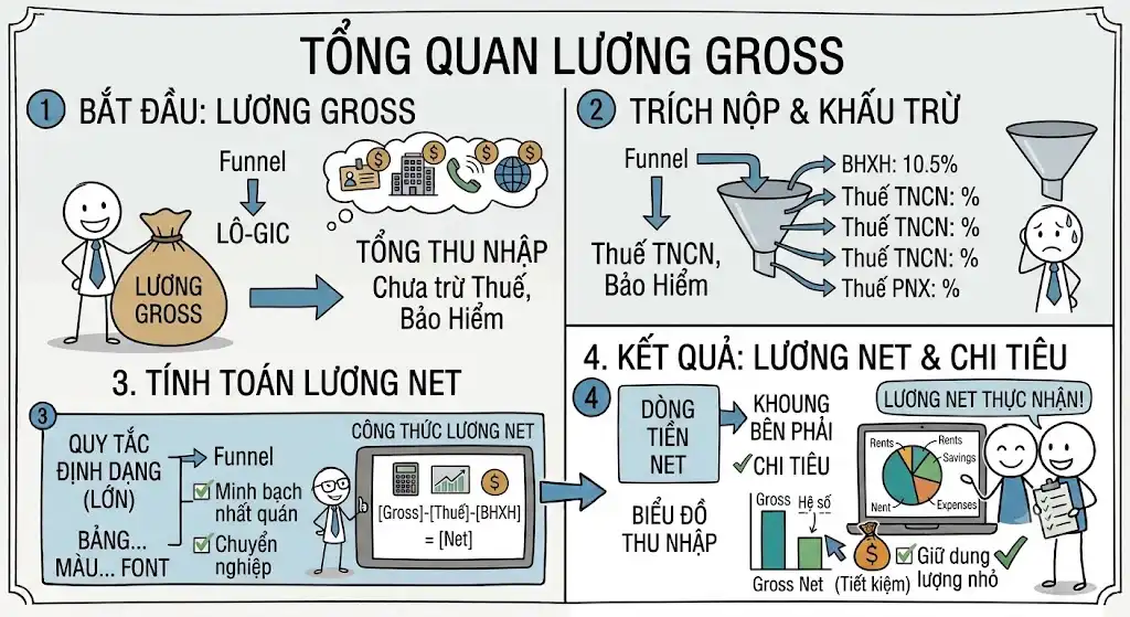 Lương Gross là gì? Phân biệt lương Gross - Net và cách tính từ A-Z